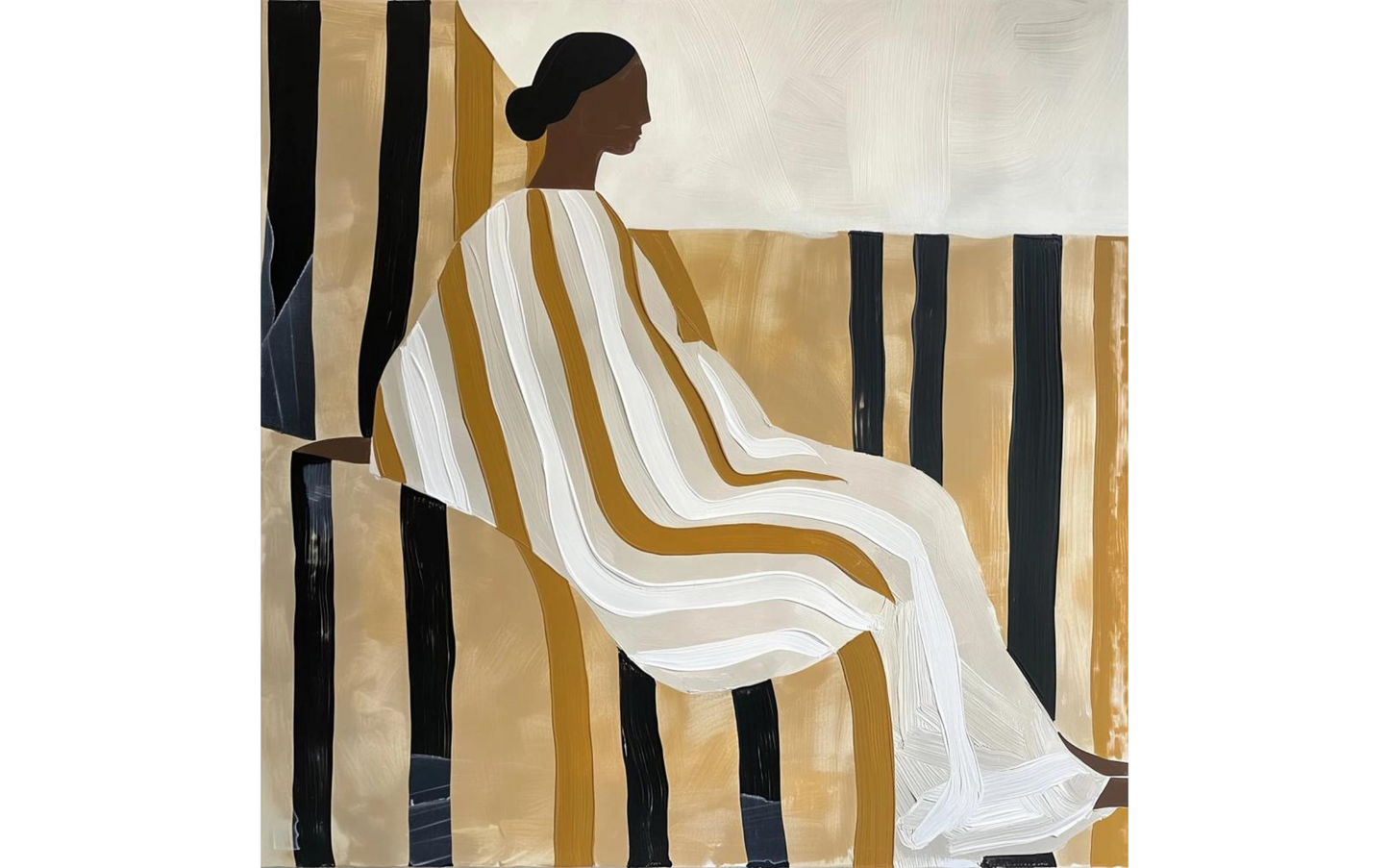 Wanddecoratie Lady In Stripes Frame BL Brown 100 x 100 cm