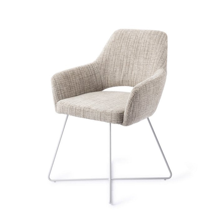 Yanai eetkamerstoel Cross White - Caramel Grid