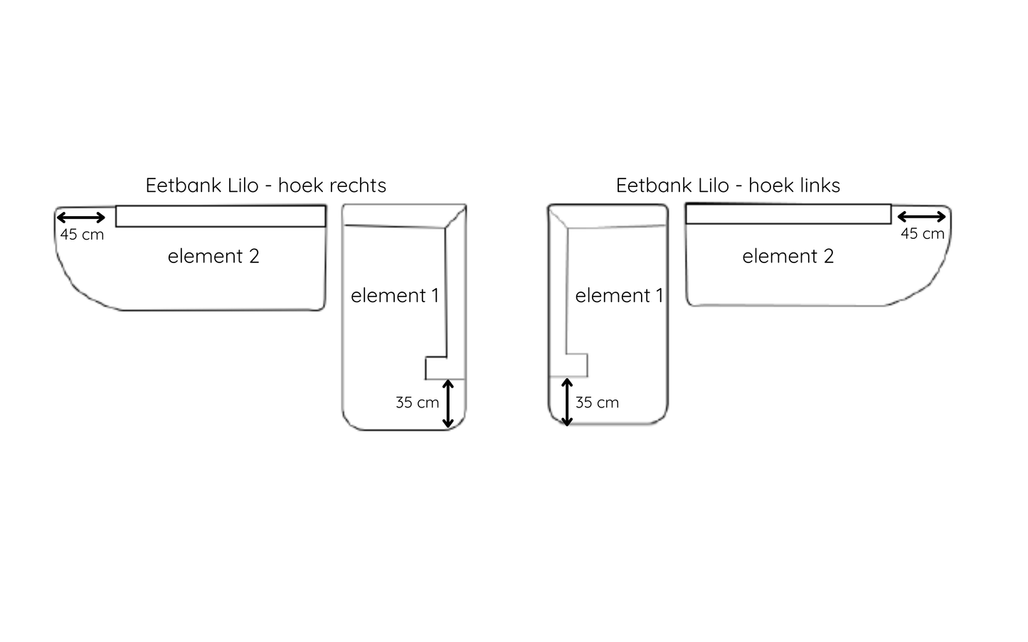 Eetbank Lilo | hoekopstelling rechts